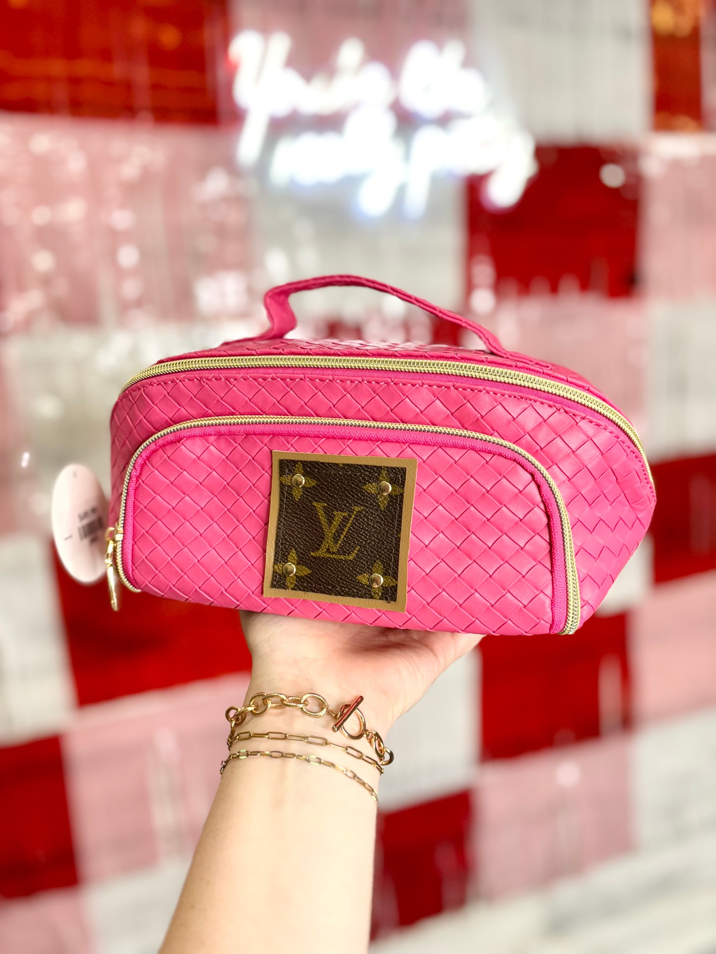 LV Fuchsia Upcycled Travel Makeup Pouch