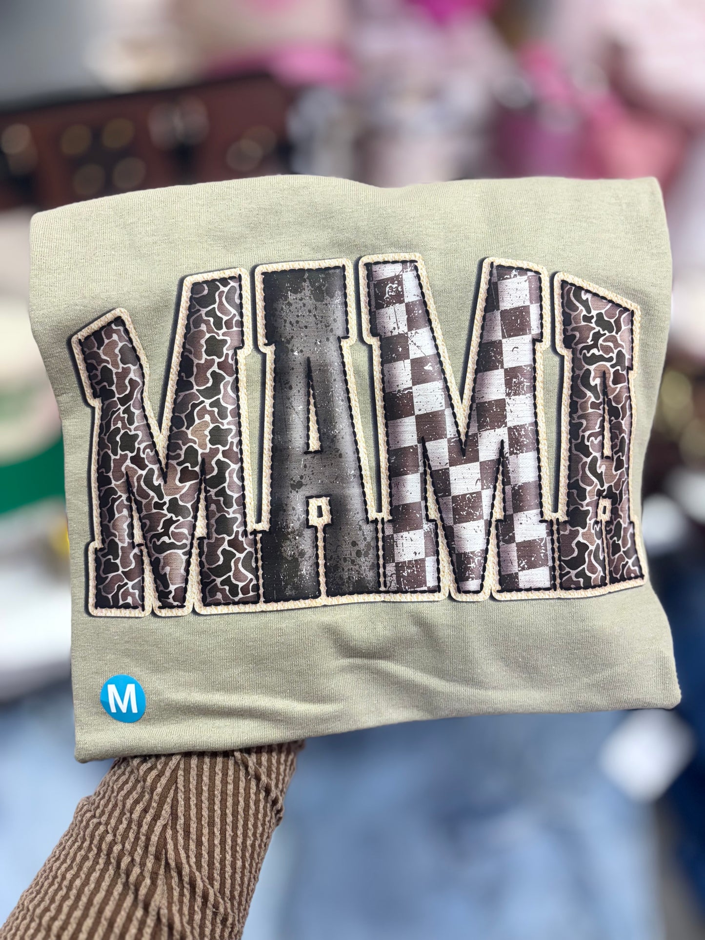 JTH Checkered & Camo Print Mama T-Shirt