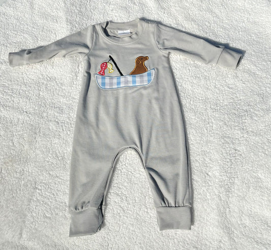 Boys Dog Fishing Onesie Outfit