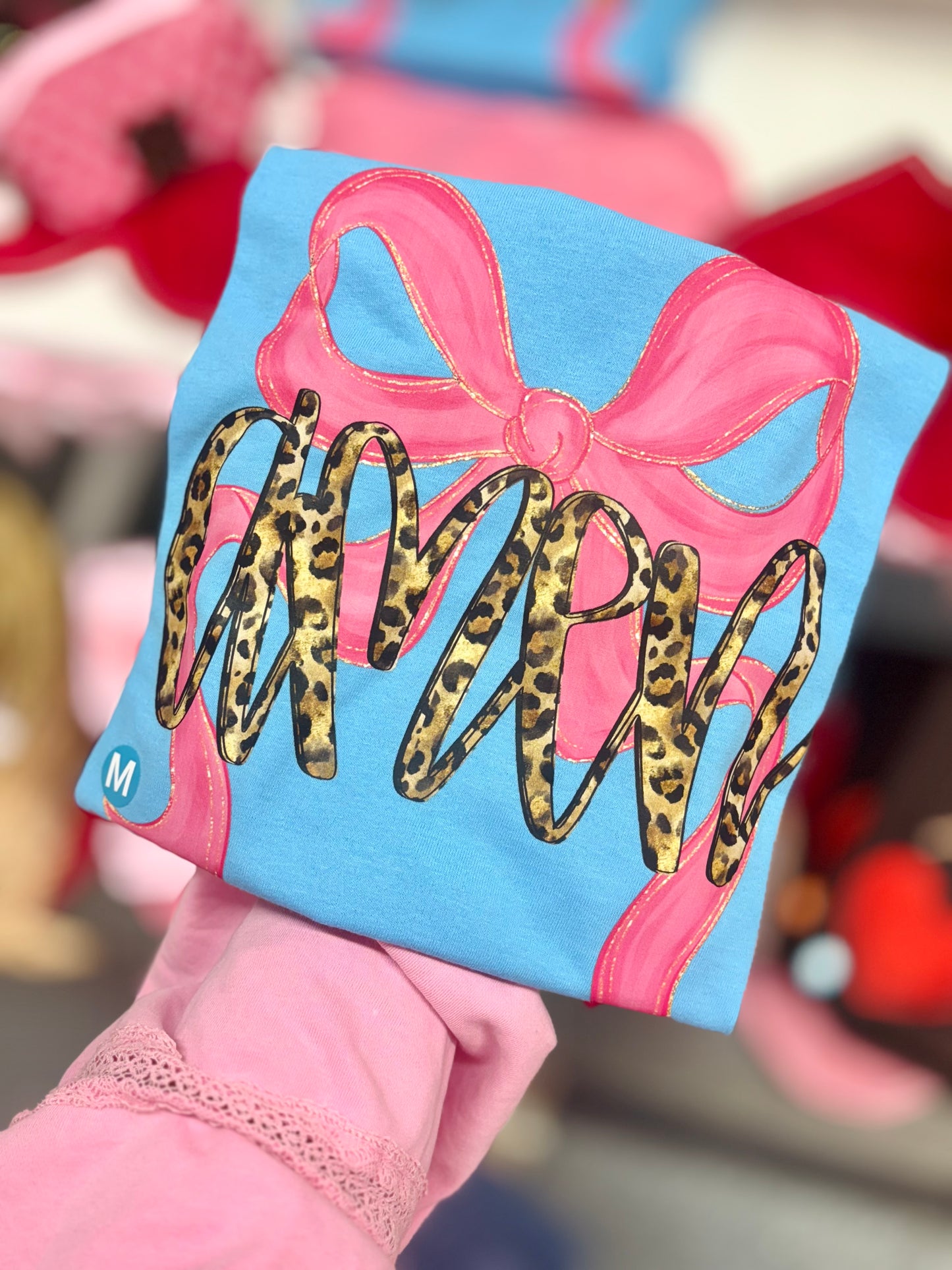 JTH Blue Amen Leopard Bow T-Short Sleeve Shirt