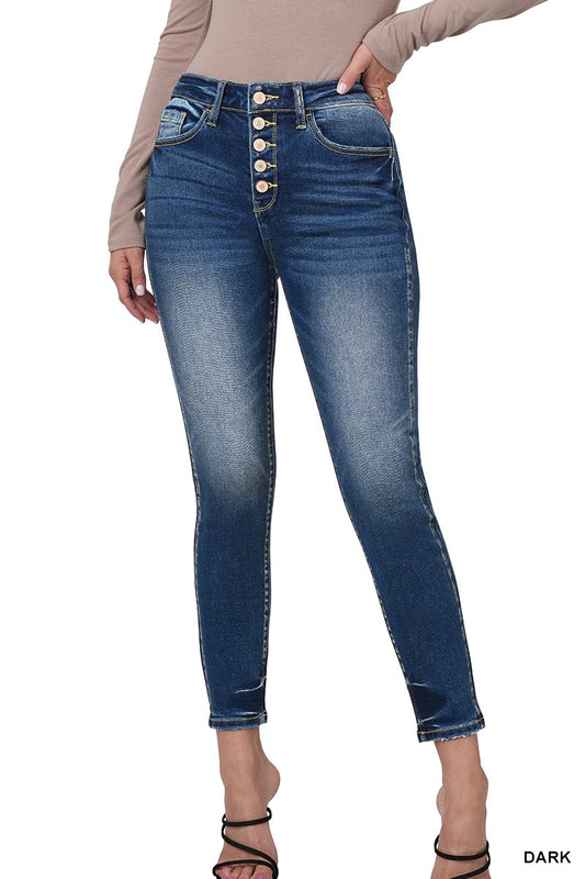 High Rise 5 Button Fly Ankle Skinny Jeans
