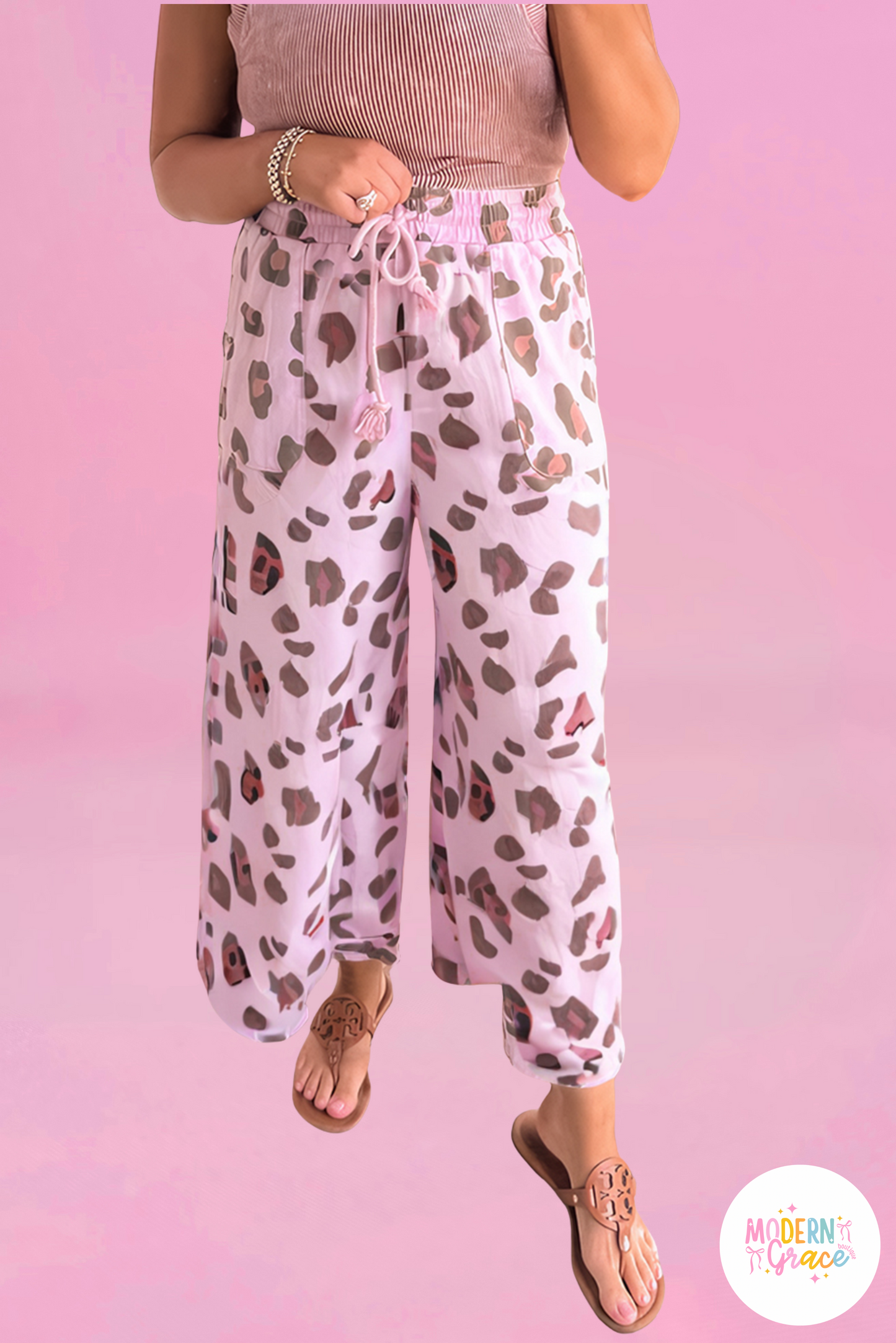 Pink Drawstring Leopard Print Pants (Warehouse exclusives- online only)