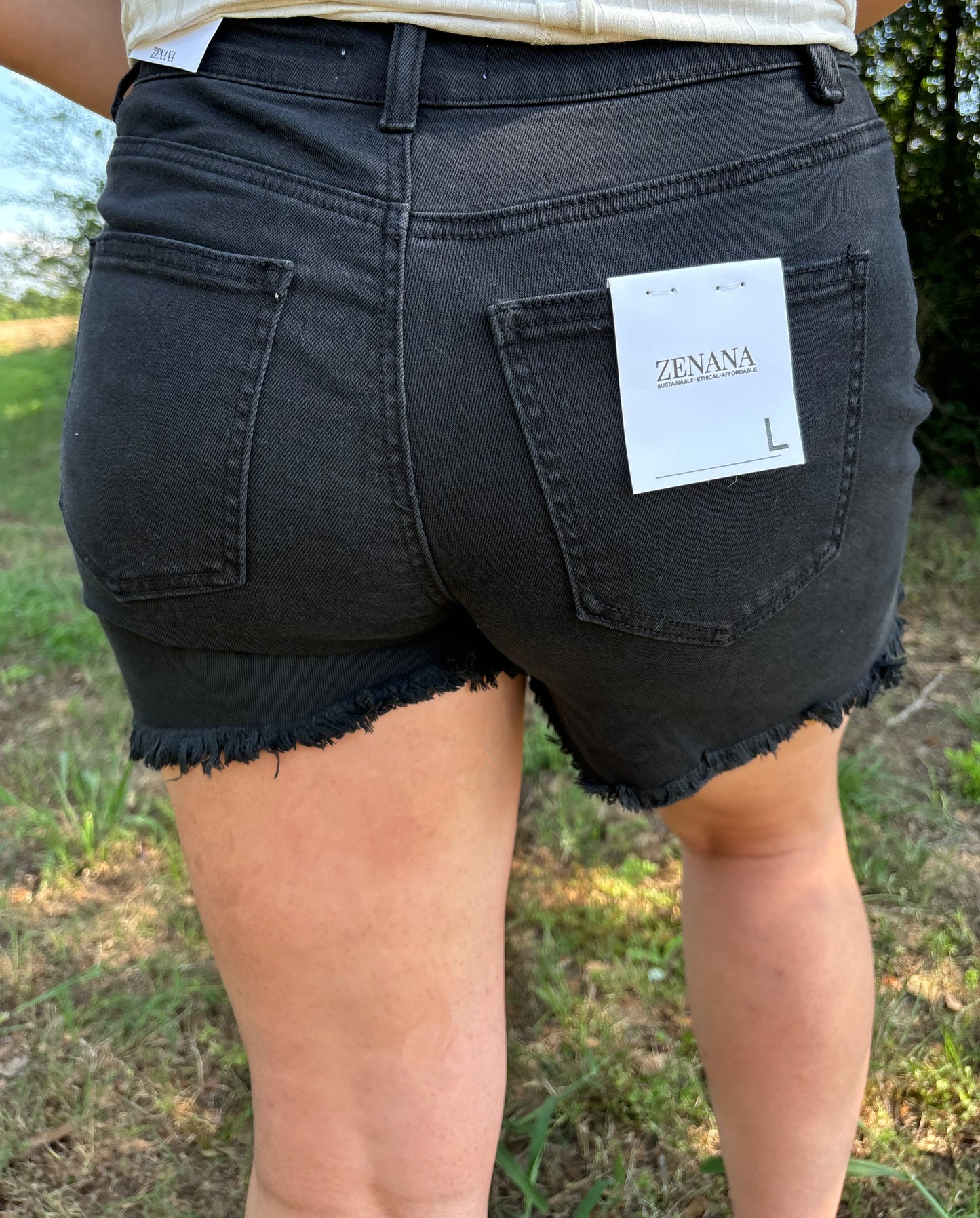 Acid Wash Cutoff Black Shorts