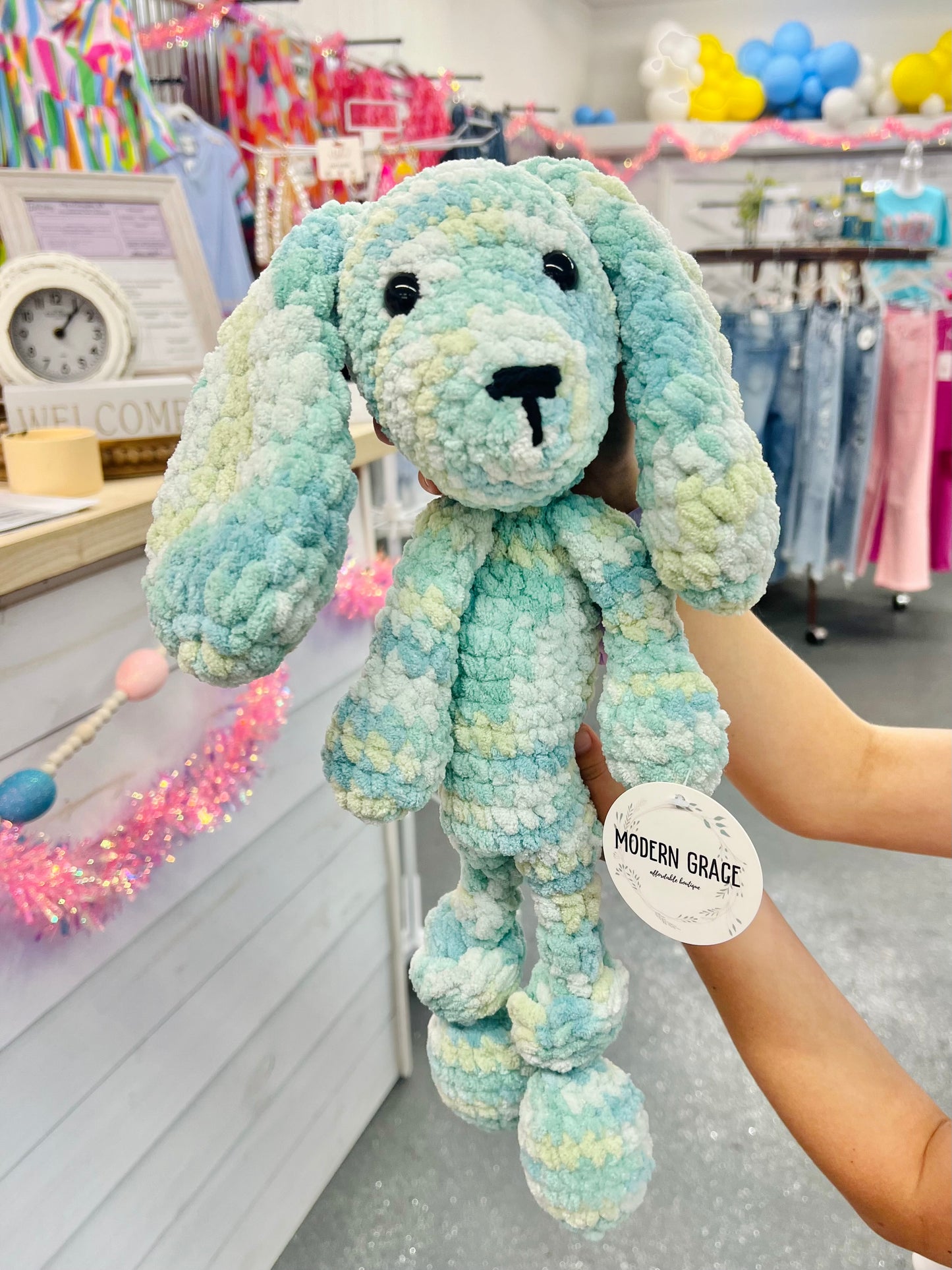 Teal Crochet Rabbit Lovey - Locally Handmade