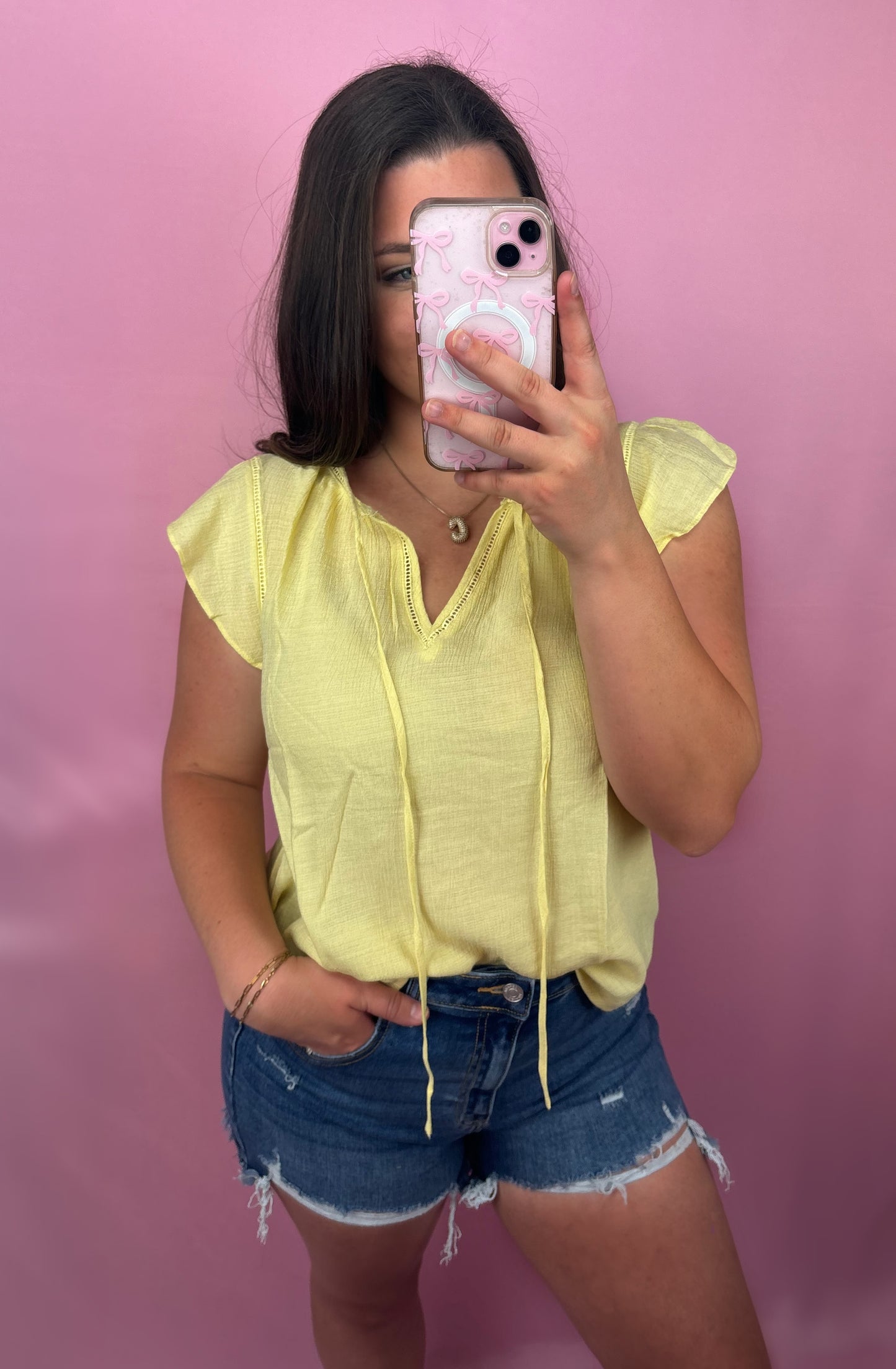 Yellow Flutter Sleeve Top