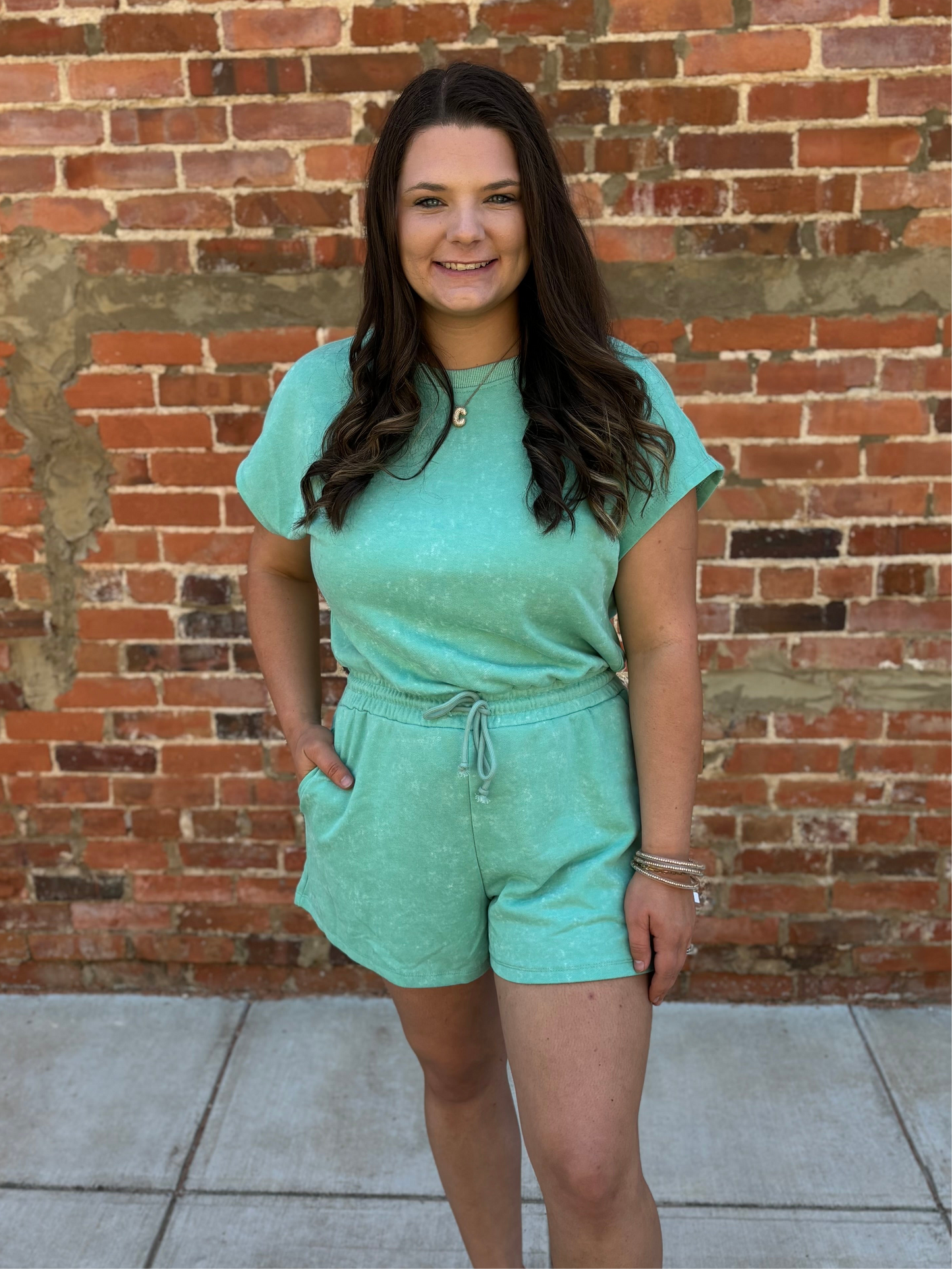 Sea Green Mineral Wash Romper