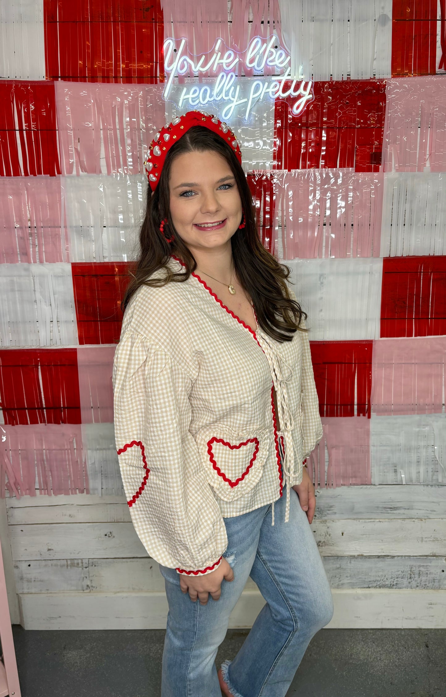 Ric Rac Heart-Inspired Tie Front Blouse