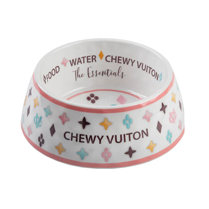 Medium White Chewy Vuiton Dog Bowl