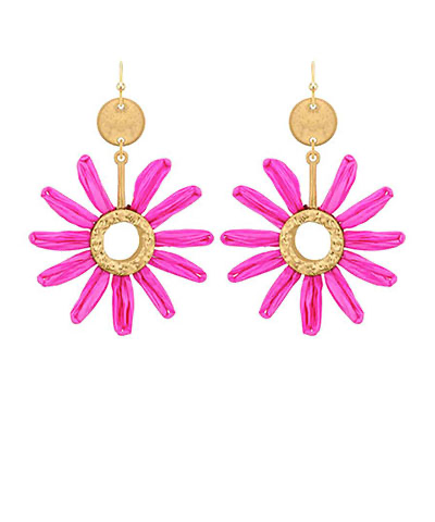 Fuchsia Raffia Flower Drop Earrings