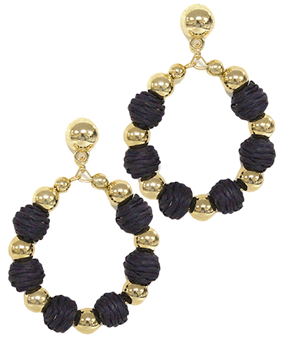 Raffia & Metal Ball Circle Earrings (4 COLORS)