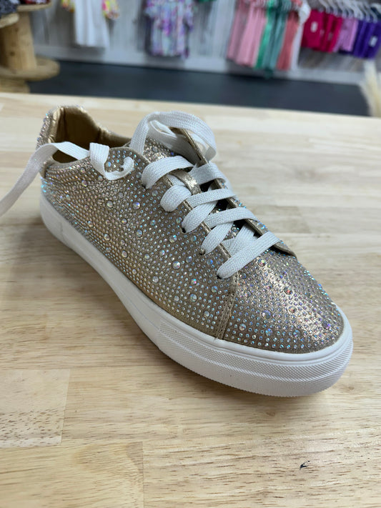 CHAMPAGNE BEDAZZLED GLITTER LOW SNEAKERS