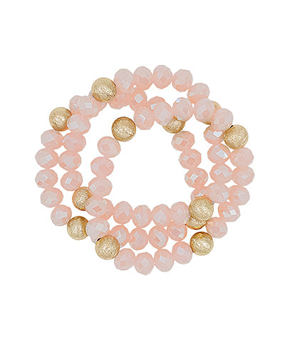 Satin Ball Accent Beads Bracelet Set