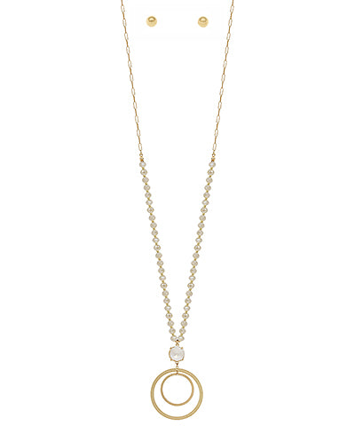 2 Circle Pendant & Glass Necklace Set