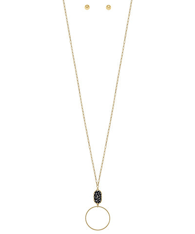 Beaded Oval Pendant Necklace