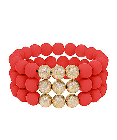 3 Piece Red Clay Ball Bracelet Set