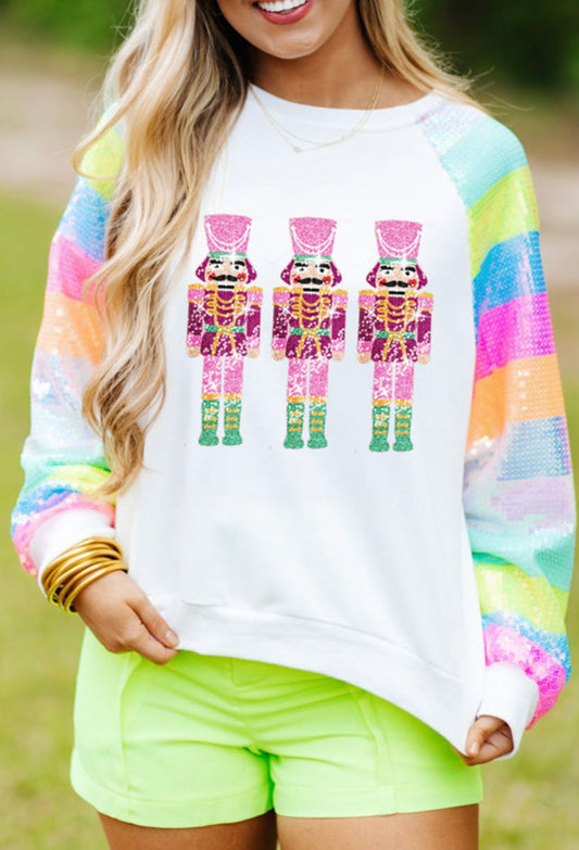Colorful Colorblock Nutcracker Sequin Sweatshirt