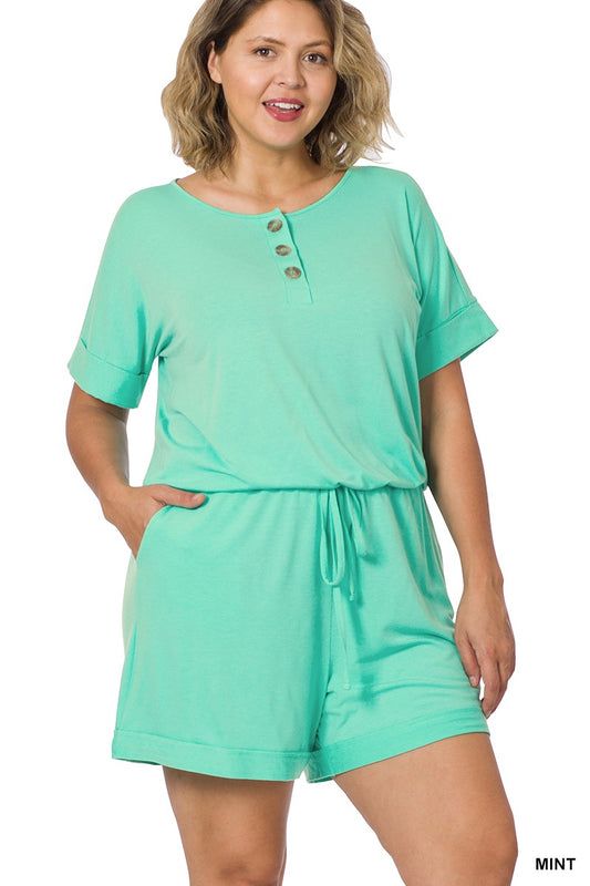 CURVY Short Sleeve Romper with Pockets