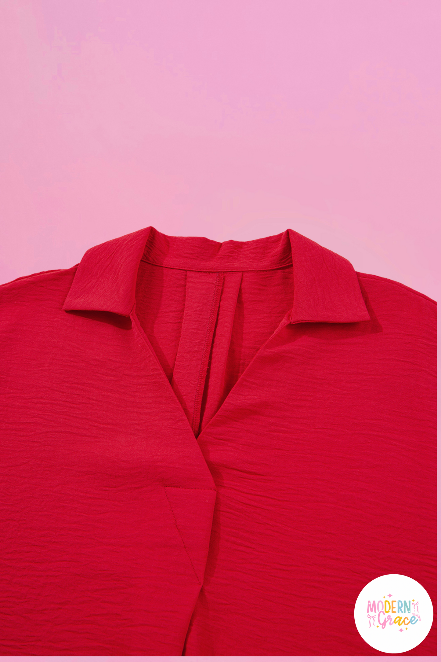 Curvy & Misses Size Red Smocked Cuff Dolman Oversized Collared Blouse