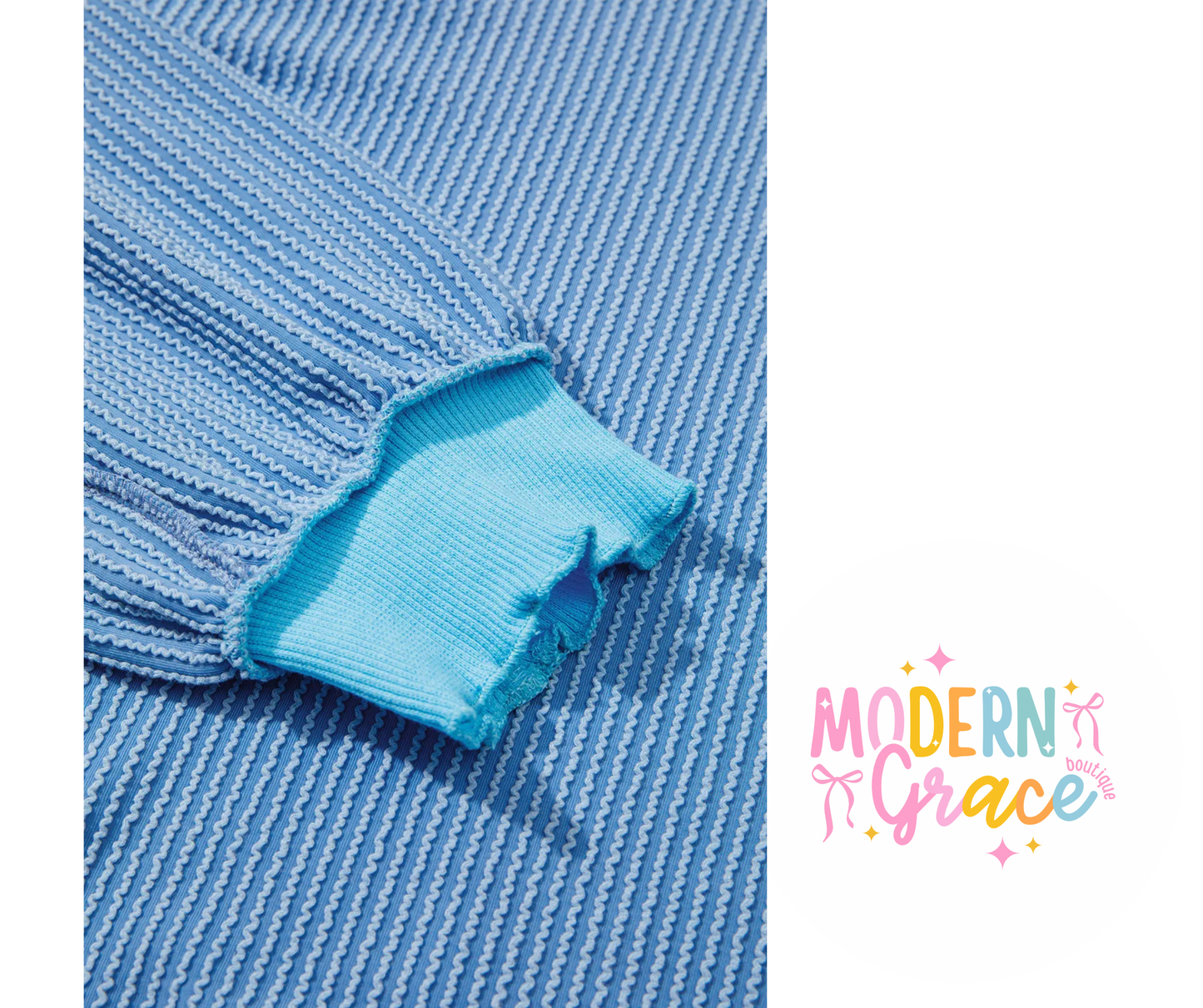 Sky Blue Twisted Rib Drop Shoulder Top