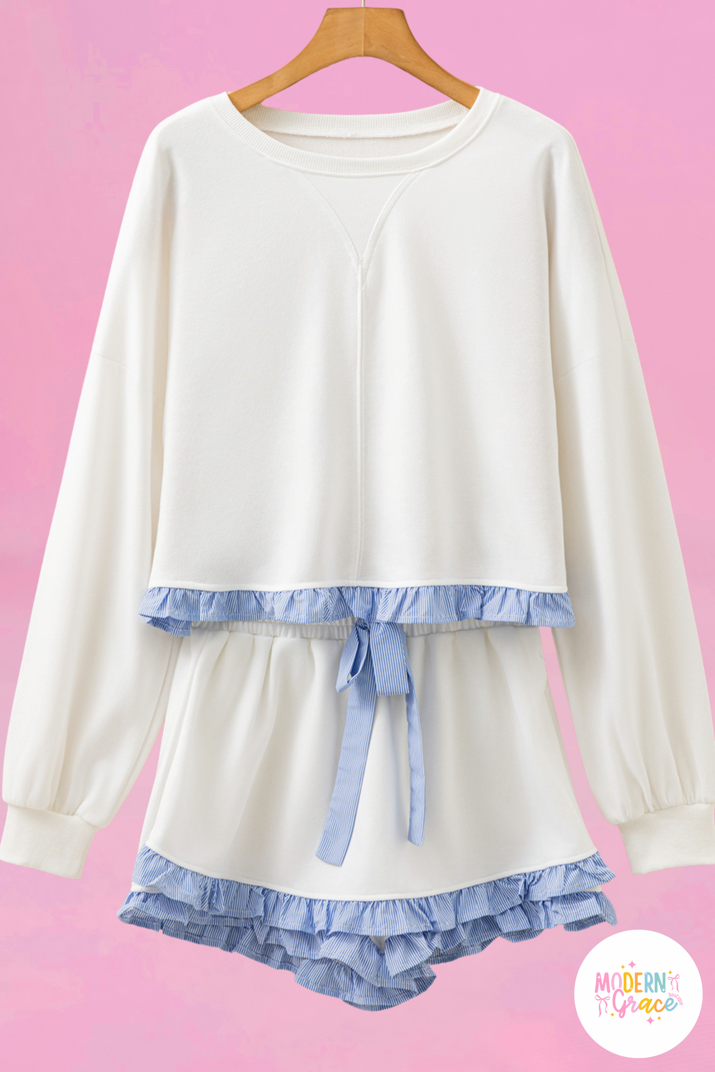 White Plaid Ruffled Drawstring Elastic Waist Shorts Matching Set