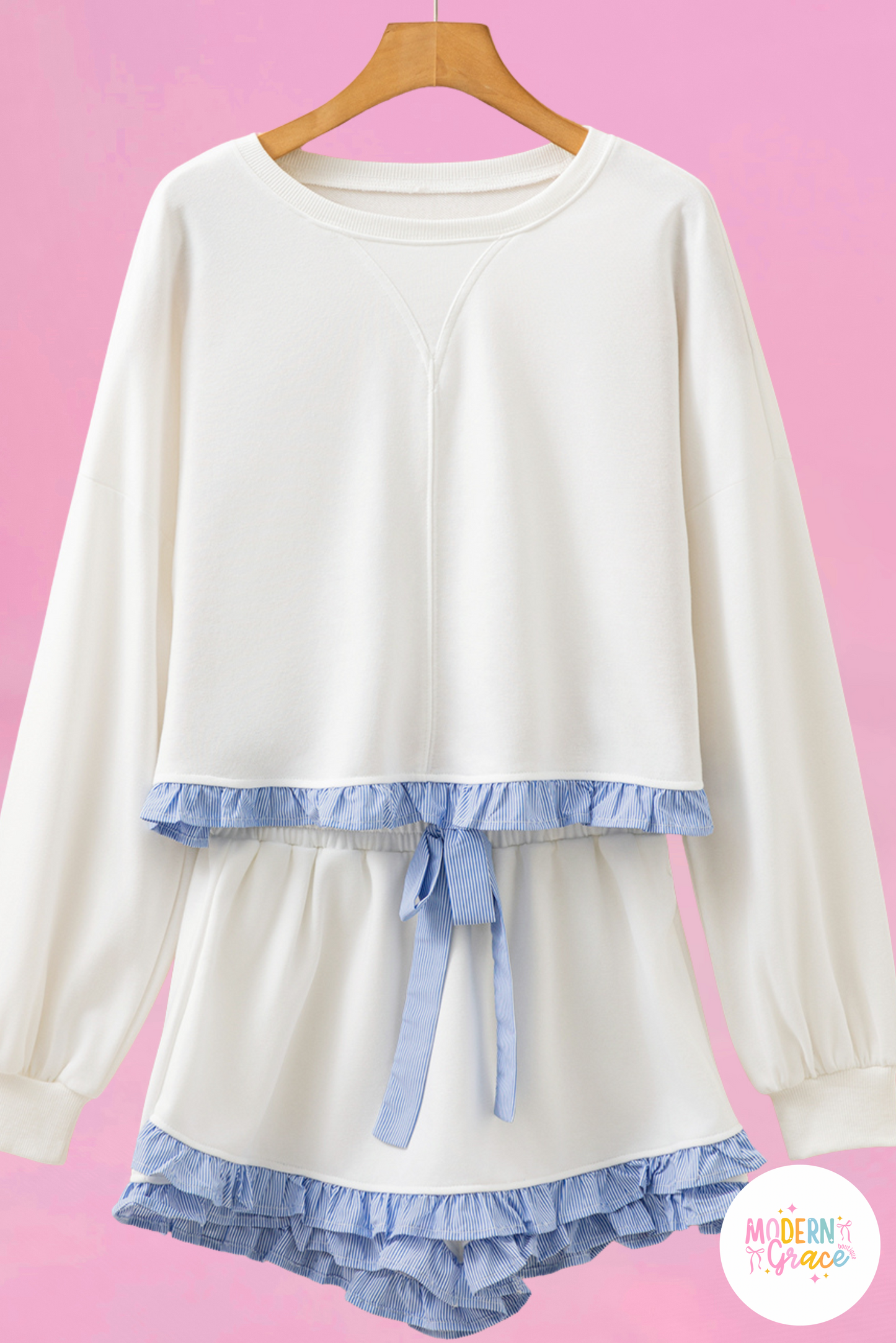 White Plaid Ruffled Drawstring Elastic Waist Shorts Matching Set