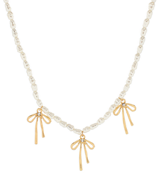 Stationed Bow & Pearl Necklace