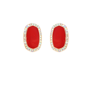 Red Pave Hexagon Epoxy Earrings