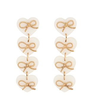 White/Gold 4 Heart Acetate & Bow Tiered Earrings