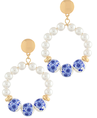 White/Blue Ball Circle Earrings