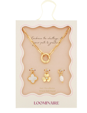 Gold Clover & 3 Multi Charm Necklace Set