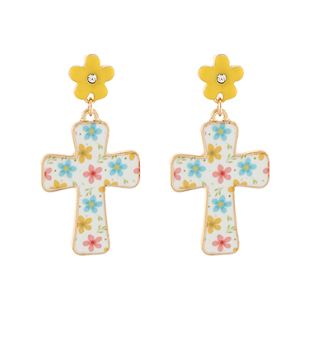 Easter Cross & Flower Drop Earrings
