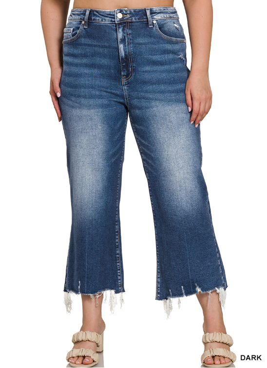 CURVY Mid Rise Cropped Distressed Jeans