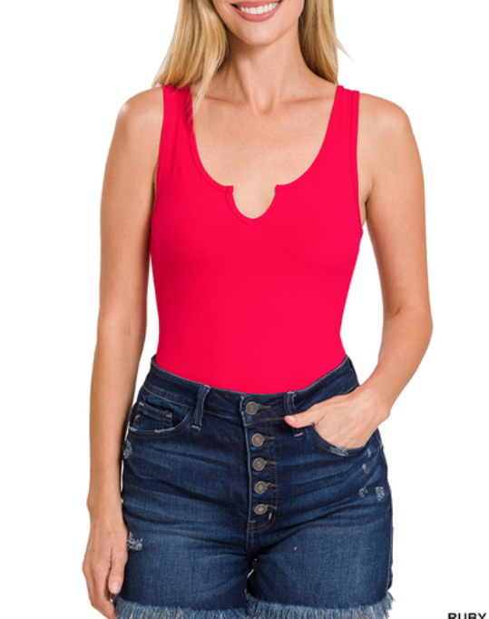 Ruby Microfiber Split Neck Bodysuit