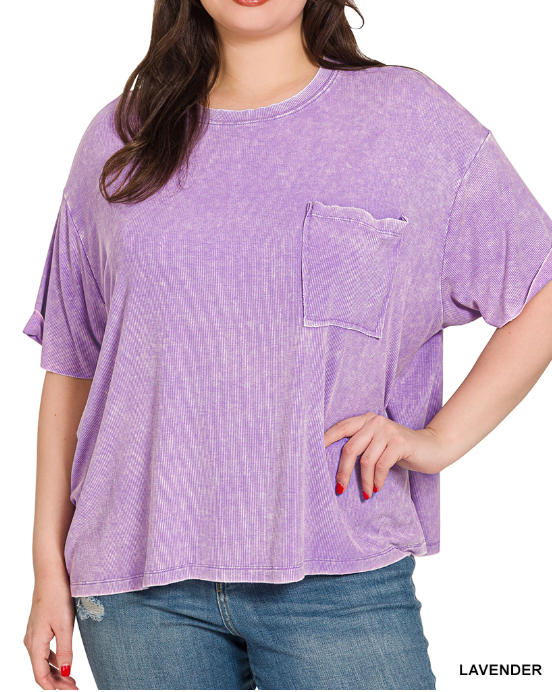 Curvy Lavender Ribbed Mineral Wash Top