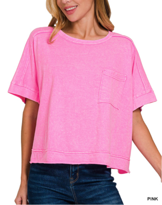 Pink Mineral Washed Oversized Crop Tee