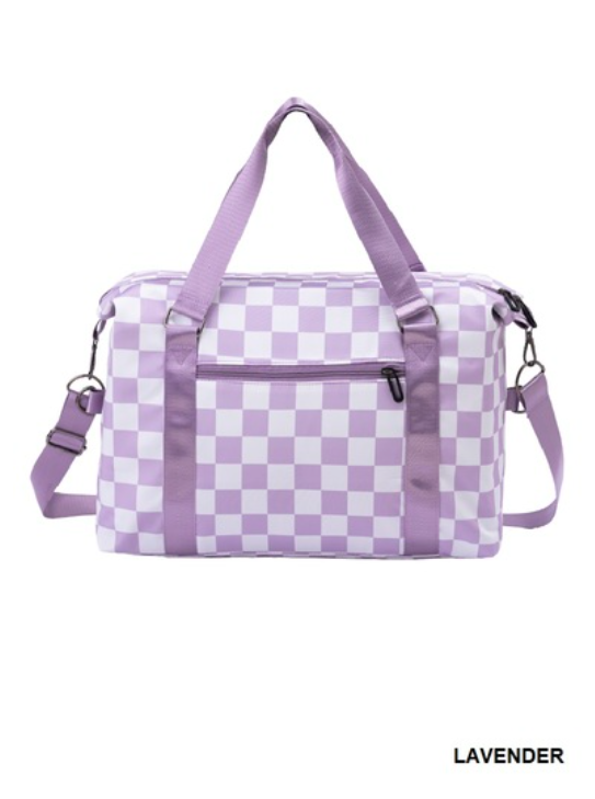 Lavender Large Capacity Checkered Travel Duffle