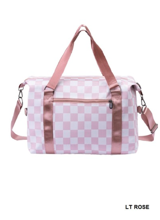 Pink Large Capacity Checkered Travel Duffle