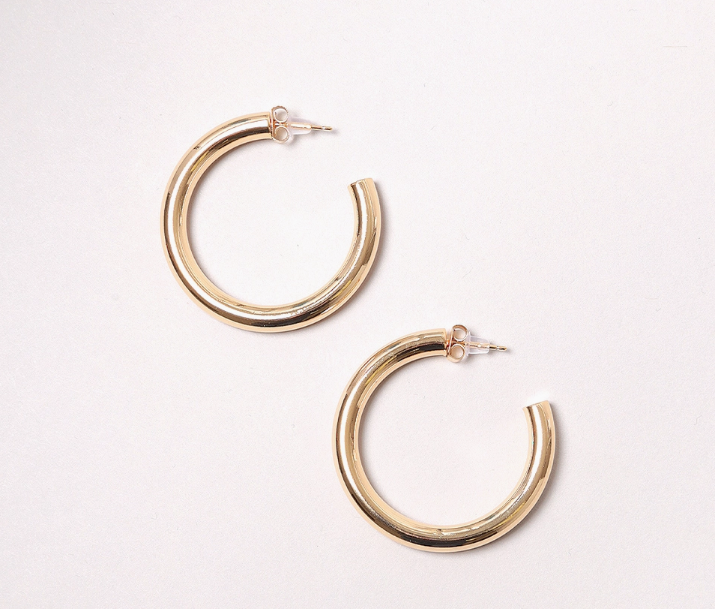 14K Gold-Dipped Metal Post Hoop Earring