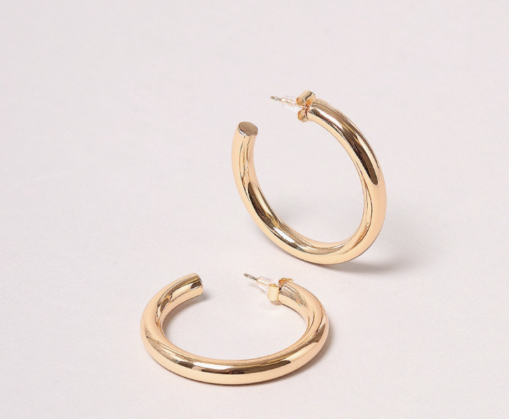14K Gold-Dipped Metal Post Hoop Earring