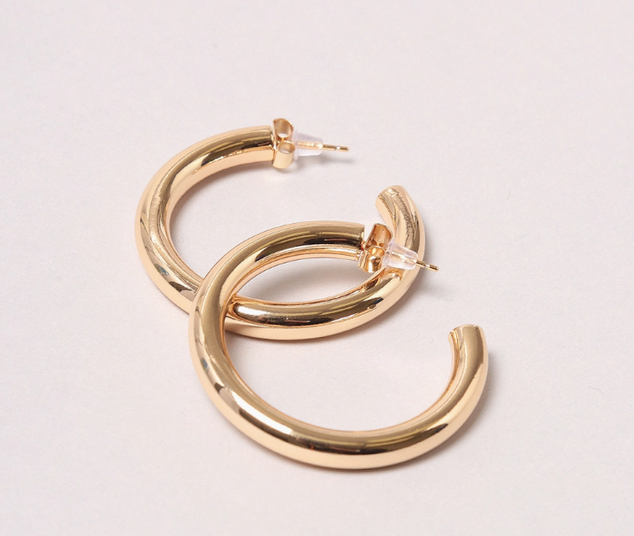 14K Gold-Dipped Metal Post Hoop Earring
