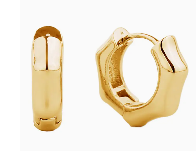 14K Gold-Dipped Wide Hexagon Huggie Earring
