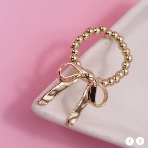Gold Bow Ribbon Stretchable Ring