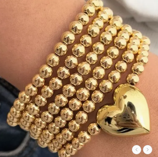 Ball Chain Bead Heart Stretchable Bracelet