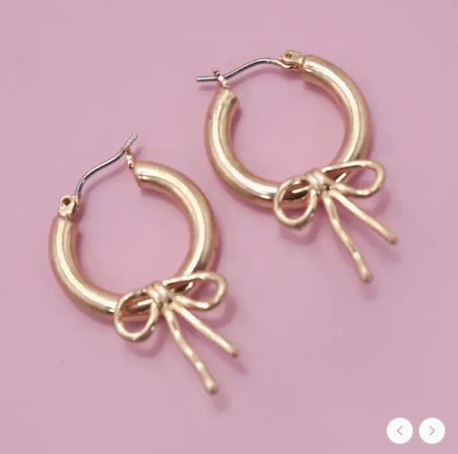 Worn Gold Bow Puffy Hoop Earrings