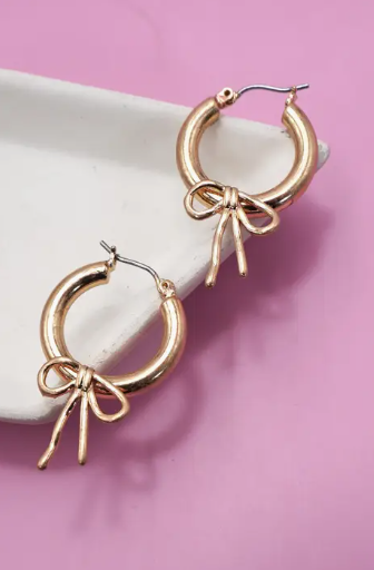 Worn Gold Bow Puffy Hoop Earrings