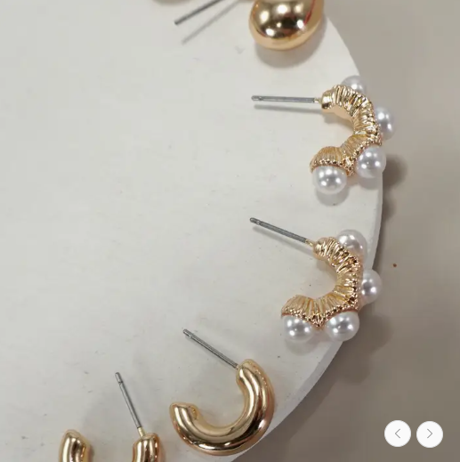Trio Huggie Pearl Gold Hoop Earrings