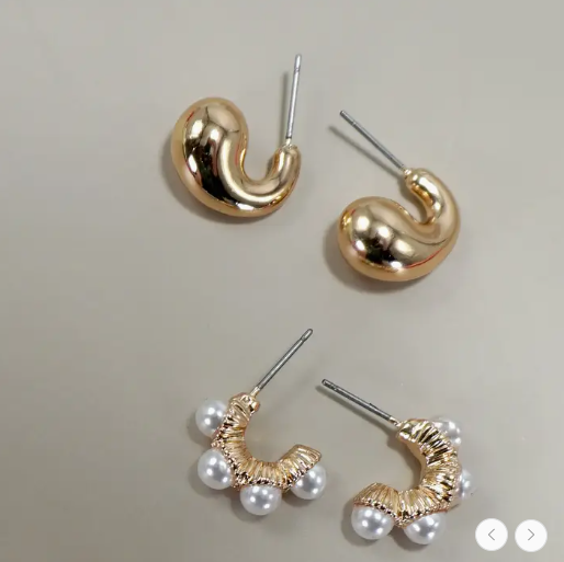 Trio Huggie Pearl Gold Hoop Earrings