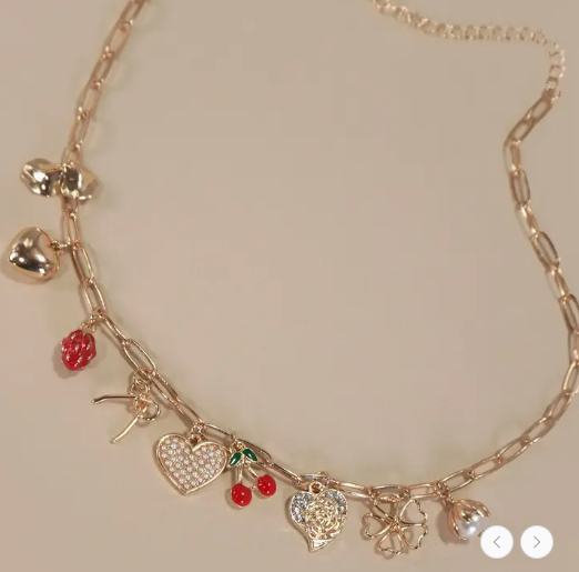 Multi Charm Bow Cherry Heart Necklace