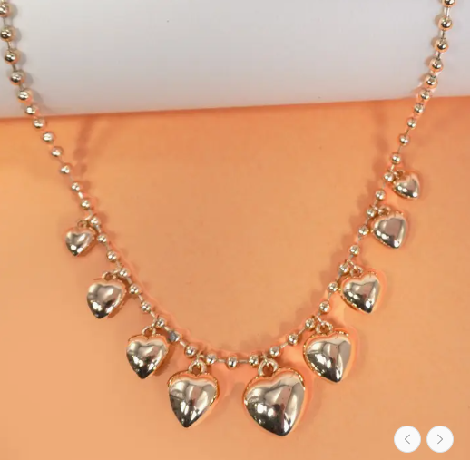 Station Puffy Heart Charms Ball Chain Necklace