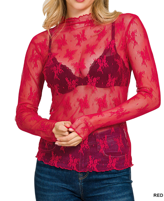 Red Lace See-through Layering Top